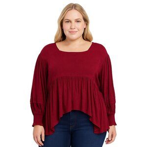 Maurices‎ Textured Burgundy Boho Peplum Long Sleeve Blouse Womens XXL Romantic